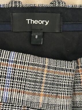 Theory Straight Trouser Autumn Plaid Virgin Wool Blend Career Dress Pants 8 work